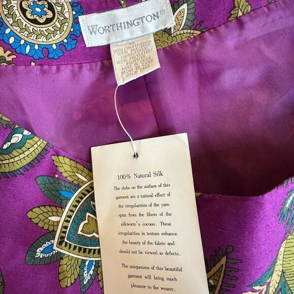NEW Worthington 100% Silk Paisley Print Capri Pants – Size 14 (NWT) - Picture 3 of 5